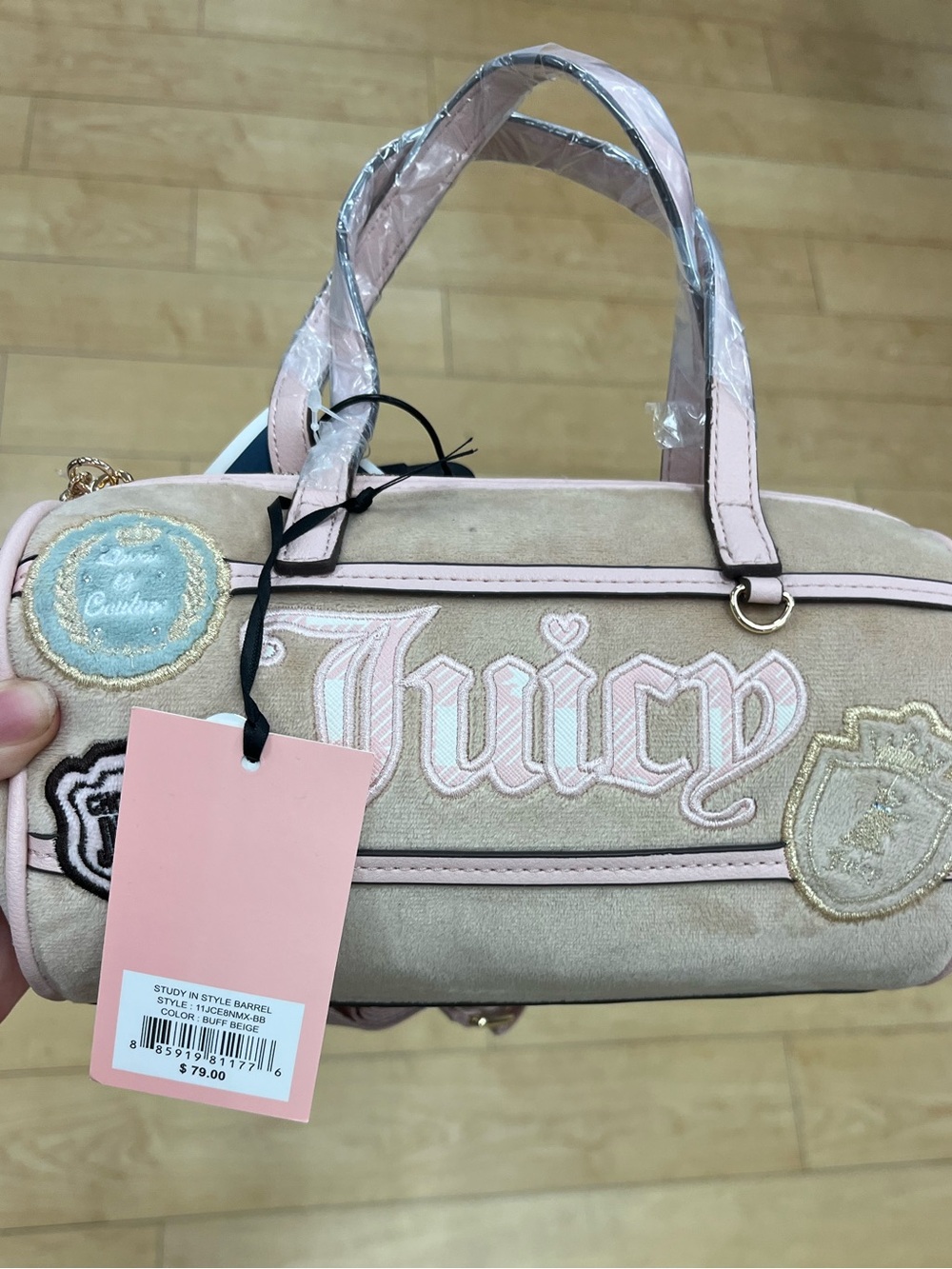 vintage y2k Juicy Couture Beige and Light Pink Mini Barrel Bag